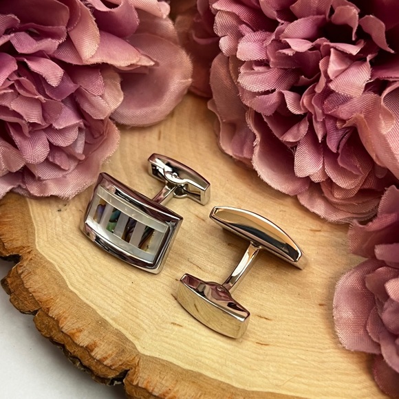 Elegant Rectangular Mother of Pearl and Abalone Shell Cufflinks - Picture 10 of 17